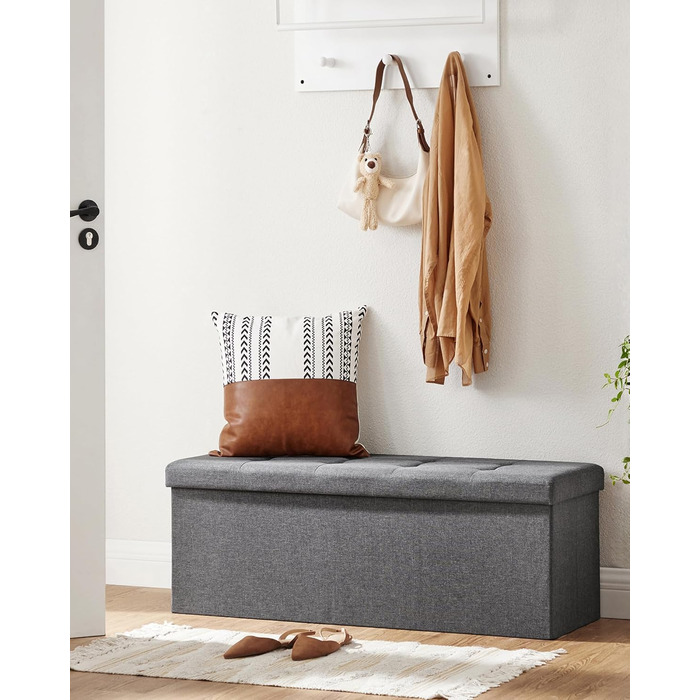 Складаний пуф SONGMICS з місцем для зберігання, 110×38×38 см, темно-сірий, до 300 кг, для вітальні, спальні, передпокою