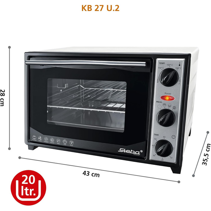 Міні-піч Steba KB 27 U.2 з грилем та конвекцією, 20л, 1500Вт, біла