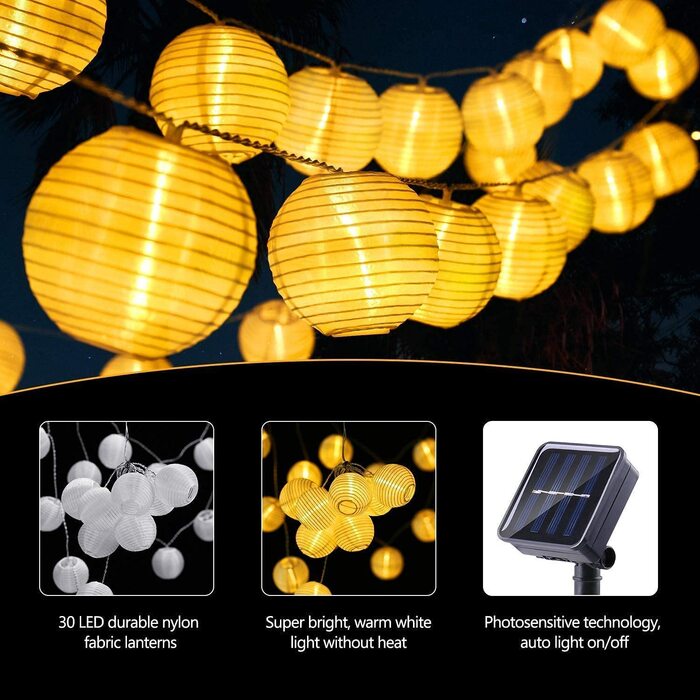 Сонячна гірлянда Joomer з ліхтариками, 6м, 30 LED, IP65, водонепроникна, для вулиці, саду, тераси, будинку, новорічна декорація, тепле біле світло