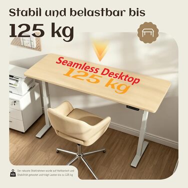 Регульований офісний стіл DeHong для роботи сидячи та стоячи, 160x80 см, бежево-білий, з LED-дисплеєм та пам'яттю