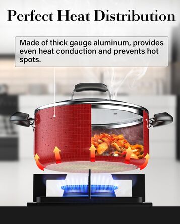 Набір посуду Cook N Home з антипригарним покриттям та прохолодними ручками, мармуровий червоний колір