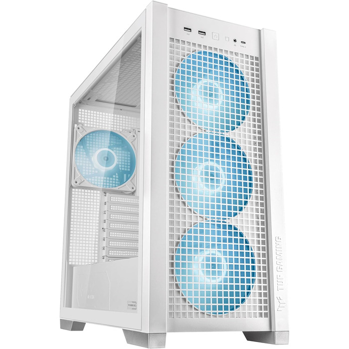 Ігровий корпус ASUS TUF GT302 ARGB білий, Mid-Tower ATX, 4x140 мм ARGB вентилятори, змінні бокові панелі, підтримка ATX материнських плат із прихованими роз'ємами, сітчаста фронтальна панель