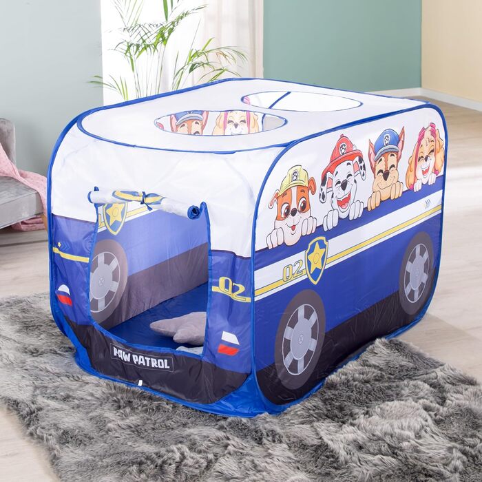 Дитячий ігровий намет Pop-Up Paw Patrol у формі авто, для дому та вулиці, синьо-білий, автоматичне складання, roba