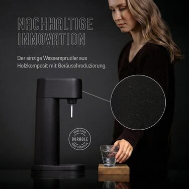 Сифон для газування води Mysoda Woody Wassersprudler (Pigeon), чорний, з CO2-циліндром