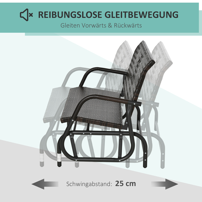 Лавка-гойдалка з поліротангу Outsunny 2-місна, Patio Garden Loveseat, Садова гойдалка зі спинкою, Лавка, Лавка в парку, Коричнева, 70x120x84см