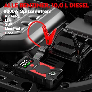 Бустер автозапуску FNNEMGE 9000A 26800mAh: Пусковий пристрій для авто (бензин та дизель до 10.0л), Powerbank з Quick Charge 3.0, LED-ліхтарем та EC-5