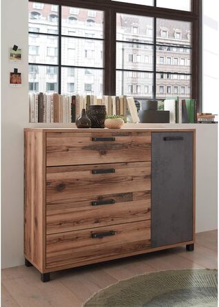 Комод Stella Trading DOVER для спальні, альпійський стиль, бетон, 125x96x38 см – сучасна тумба для зберігання