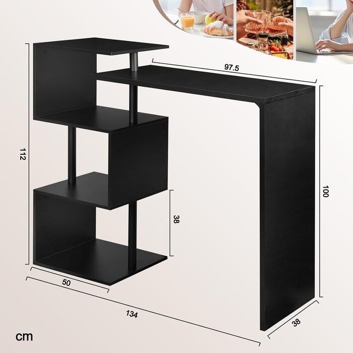 Барна стійка WOLTU BT27sz, обертається, 3 полиці, метал і МДФ, 134x38x112 см, чорна