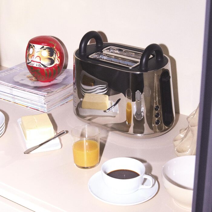 Тостер Alessi Plissé MDL08 W - Дизайнерський тостер з 6 рівнями підсмажування, термостійкий пластик, європейська вилка 850 Вт, чорний
