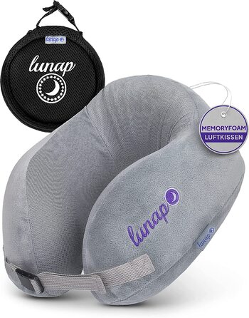 Ортопедична подушка для шиї Lunap, надувна з піною Memory Foam, для подорожей літаком, автомобілем, для дорослих, сіра, розмір Big M