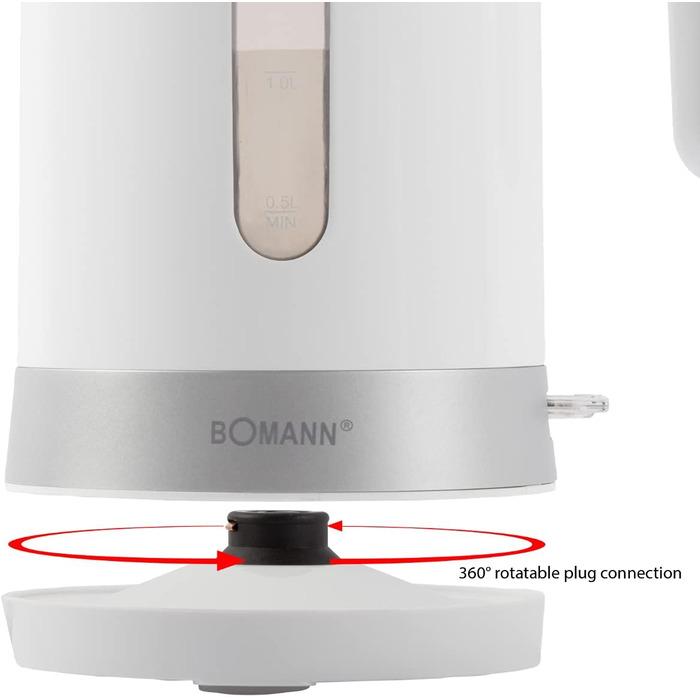 Електричний чайник Bomann 1,8 л, нержавійка, бездротовий, захист від перегріву, авто/ручне вимкнення, білий, 2200 Вт, WK 5012