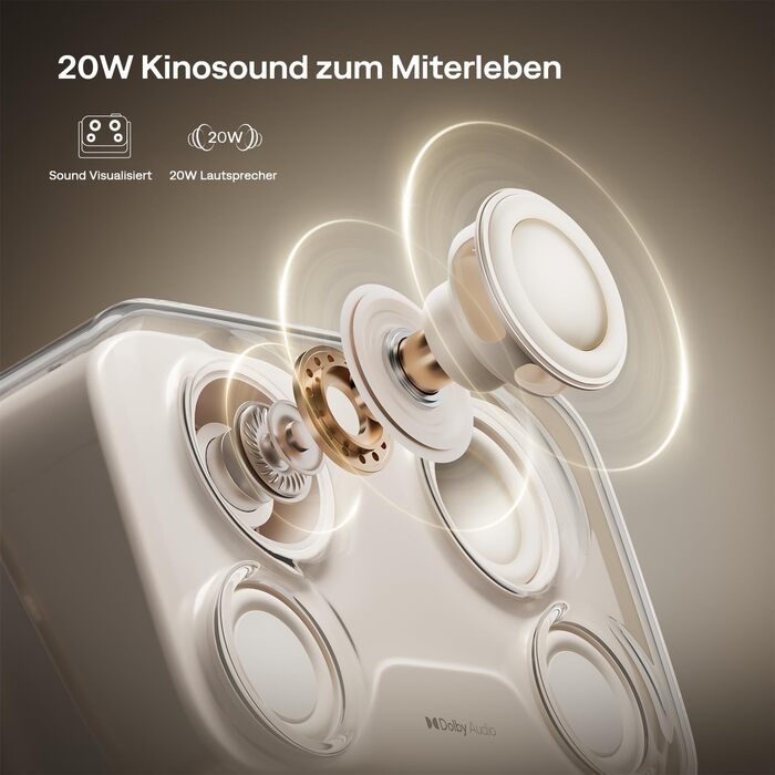 Aurzen Boom Mini 4-в-1 Smart Beamer з Google TV, 4K, проєктор для дому та на вулицю, 20W Dolby Audio, 500 ANSI, ToF автофокус, корекція трапеції, Wi-Fi/Bluetooth, підтримка смартфонів (кремовий)