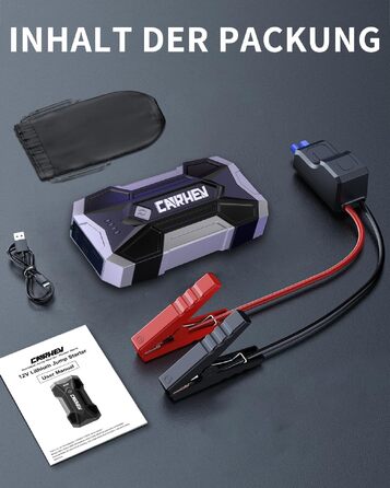 Бустер CARHEV Jump Starter 4500A — Пусковий пристрій для автомобіля (бензин/дизель до 8.0л), Powerbank з LED-ліхтарем та USB-портами