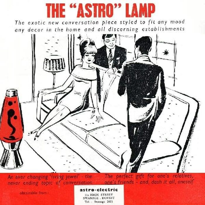 Лава-лампа Mathmos Astro (чорна) — оригінальний британський дизайн 1963 року, ручна робота, колір воску мідно-фіолетовий/червоний