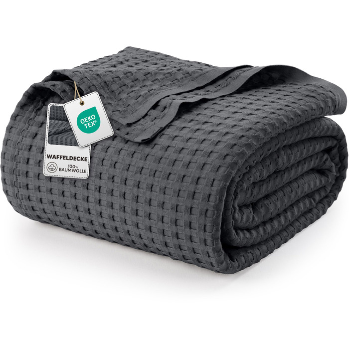 Вафельна літня ковдра Utopia Bedding з 100% бавовни, антрацит, 228x228 см