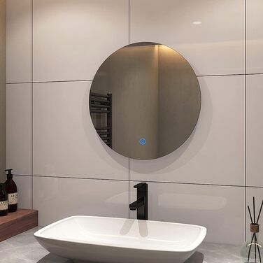 Круглий LED-дзеркало для ванної кімнати S'AFIELINA 60 см з підсвічуванням та сенсорним вимикачем, регульоване світло (тепле, нейтральне, холодне біле), 50x50 см