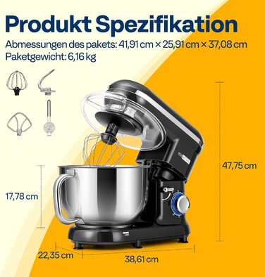 Кухонна машина VIVOHOME 5.7L, 660W з 10 швидкостями, міксер для тіста, чорна