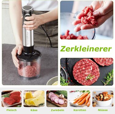 Блендер занурювальний Bonsenkitchen HB3203 4-в-1, 1000 Вт, нержавіюча сталь, з насадкою-мініподрібнювачем 500 мл та мірним стаканом 700 мл для дитячого харчування, чорний
