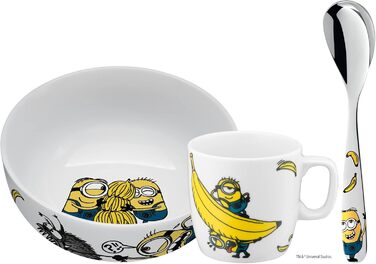 Набір дитячого посуду Minions WMF з порцеляни (3 шт.) з ложкою, від 3 років: тарілка, чашка, ложка, для сніданку, безпечний, миється в посудомийній машині