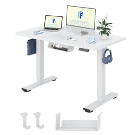 Регульований по висоті офісний стіл FlexiSpot Basic 100x60 см, білий - з кабель-менеджментом, гачком, цілісна стільниця, для дому та офісу
