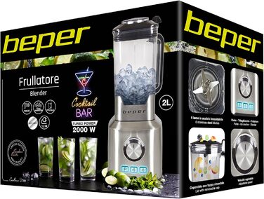 Потужний блендер-міксер BEPER BP.601, 2000 Вт, 6 сталевих лез, подрібнювач льоду
