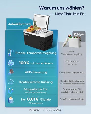 Автомобільний компресорний холодильник EUHOMY 25л з Wi-Fi, -20°C~20°C, 12/24V, 100-240V для кемпінгу, подорожей, човна, сірий