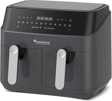 Аерофритюрниця TurboTronic XXL 9L (2x 4,5L) з подвійним кошиком, цифрове керування, 12 програм, без олії, сіра