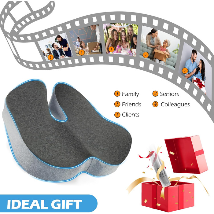 Подушка для офісного крісла Lofty Aim з Memory Foam: ергономічна, для куприка, при болях в спині та сідницях, для офісу, авто, літака, інвалідного візка – чорний та сірий