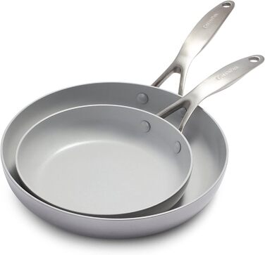 Набір сковорідок GreenPan Venice Tri-Ply 20см та 26см, нержавіюча сталь, антипригарне покриття без PFAS, для індукційних плит, сумісний з духовкою, можна мити в посудомийній машині, срібний колір