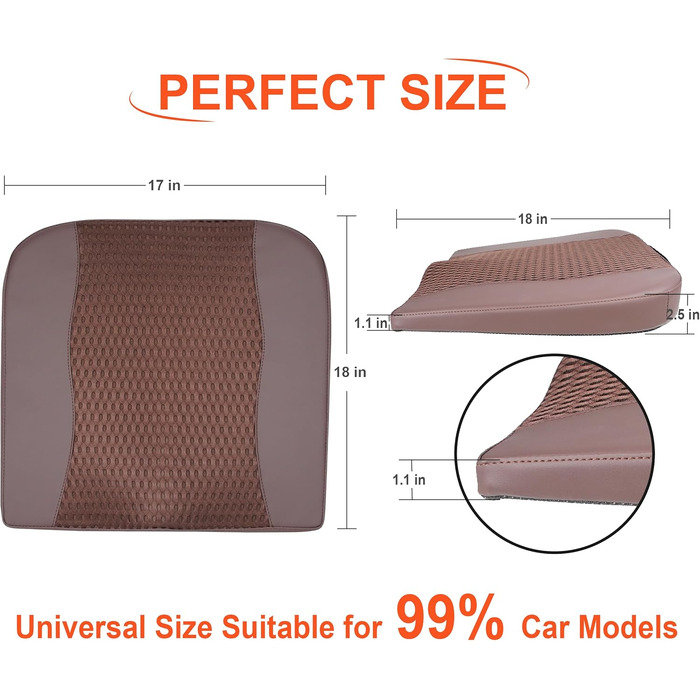 Автомобільна подушка Lofty Aim з Memory Foam для водія: підтримка спини, зняття болю (ішіас), для автокрісла, офісного крісла, інвалідного візка. PU-шкіра, 4D Mesh, коричнева