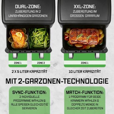 Аерофритюрниця GOURMETmaxx AirGenius 10Л з двома камерами (2x5Л), сенсорним керуванням та 10 програмами приготування, для 8 осіб