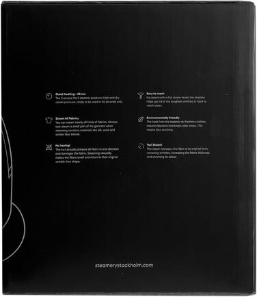 Вертикальний відпарювач Steamery Cumulus 1750W для дому, з вішалкою, захисною рукавичкою, 60 хвилин безперервного пару, видалення складок, чорний