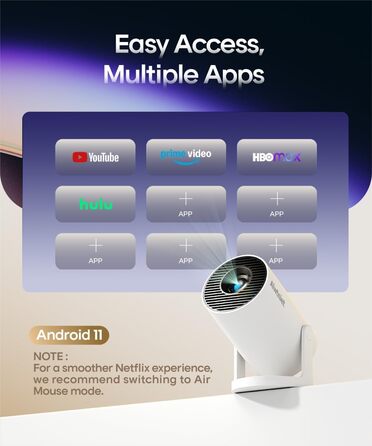 Міні-проектор Alwtniet 4K з Wi-Fi 6, Bluetooth 5.4, 5W динаміком, автоматичною корекцією трапецеїдальних спотворень, поворотним на 180°, портативний для дому та вулиці, Android 11 (ручний фокус)