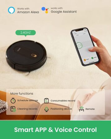 Робот-пилосос Vactidy Nimble T6 з потужністю 2800 Па, автономія 120 хв, керування через Alexa, Google Assistant, Siri та мобільний додаток, чорний