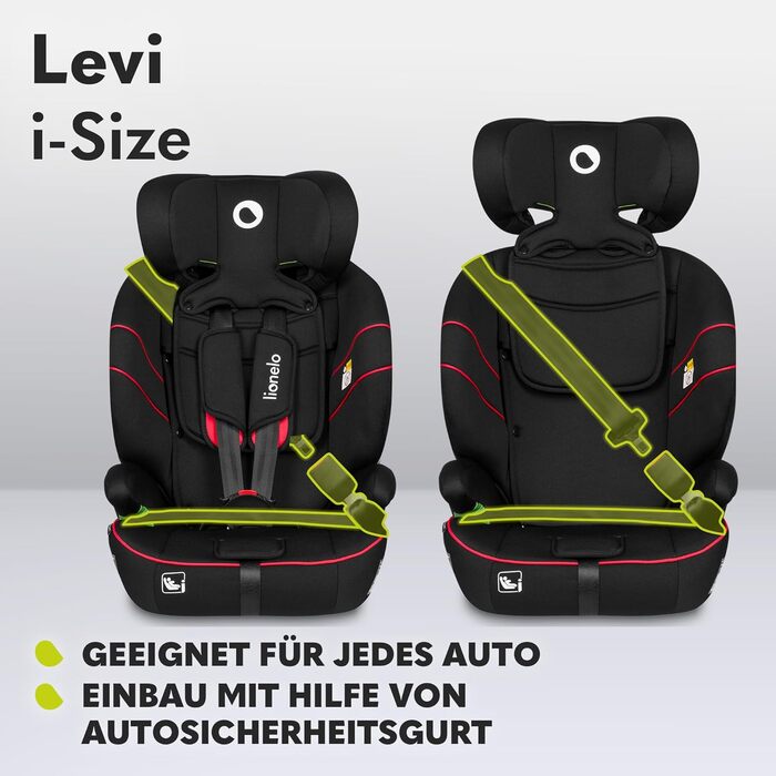Автокрісло Lionelo Levi i-Size 76–150см, група 1/2/3, R129, чорне
