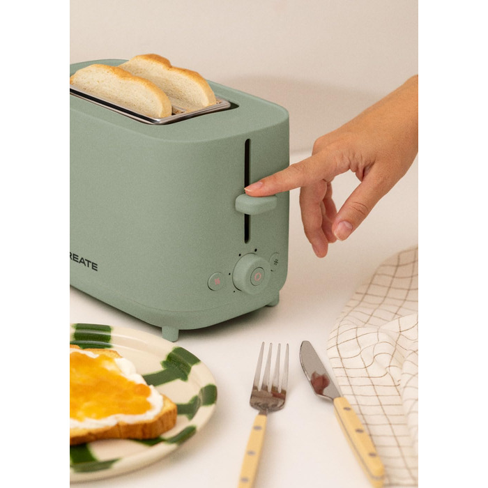 Тостер CREATE TOAST STUDIO Salbeigrün - 6 режимів, піддон для крихт, термостат, розморожування, підігрів, 2 широкі слоти, 750W