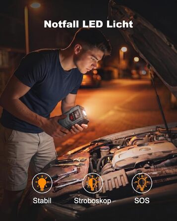 Пусковий пристрій (бустер) Starthilfe 8000A з компресором 150 PSI, 9-в-1: Jump Starter 12V для бензинових та дизельних авто (до 14л), електричний насос та Powerbank з швидкою зарядкою 30W
