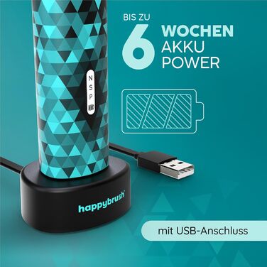 Електрична зубна щітка HappyBrush Eco Vibe 3+ – Чорний/М'ятний – 2 роки гарантії