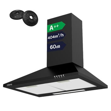 Витяжка кухонна CIARRA CBCB6201 чорна, пірамідальна, 60 см, 404 м³/год, A++, LED-підсвітка, з вугільним фільтром CBCF002X2, режим рециркуляції та відведення