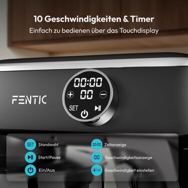 Планетарний міксер Küchenmaschine 1800W з чашею з нержавіючої сталі 7л, тістоміс для хліба та піци, 10 швидкостей з таймером, набір насадок та захистом від бризок (Чорний)