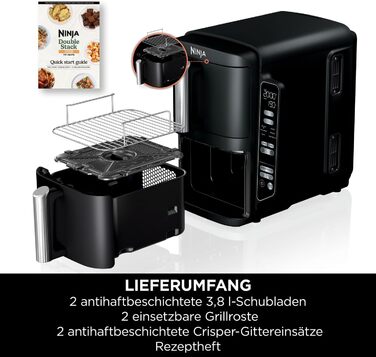 Подвійна аерофритюрниця Ninja 7,6 л, 2 кошики, 6 режимів, чорна, модель SL300EU