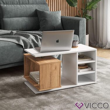 Журнальний стіл Vicco Rafi, білий/дуб, 88x40 см