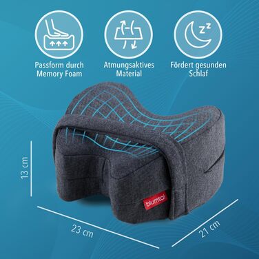 Подушка для сну між ніг Blumtal з піни Memory Foam для тих, хто спить на боку - сертифікат Oeko-TEX, ортопедична подушка від болю в спині та сідничному нерві, сіра