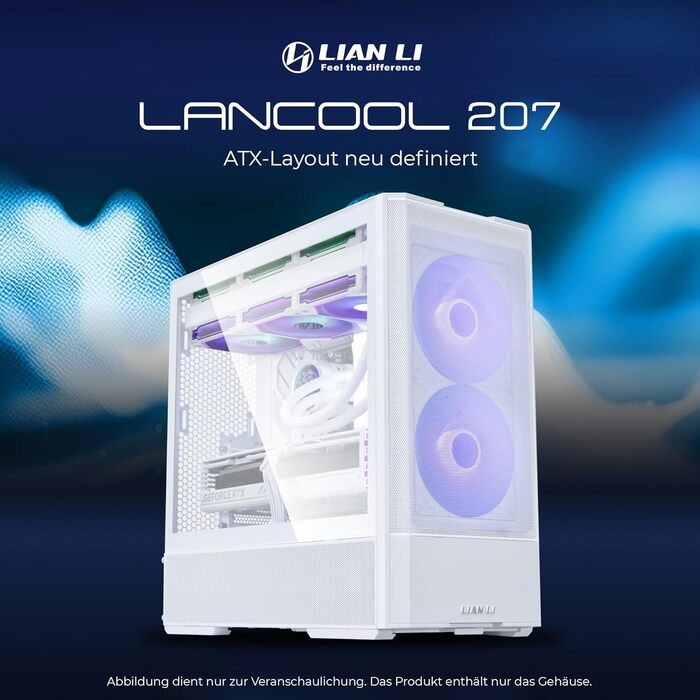 Lian Li LANCOOL 207 Білий ігровий корпус для ПК ATX, Midi Tower з RGB-підсвічуванням, підтримка відеокарт до 375 мм, радіатор до 360 мм, сталева конструкція, загартоване скло