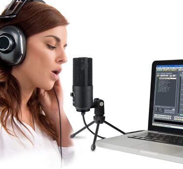 FIFINE USB мікрофон для ПК та ігор, студійний конденсаторний мікрофон для подкастів, стрімінгу, Mac, PS4, PS5, з підставкою, чорний