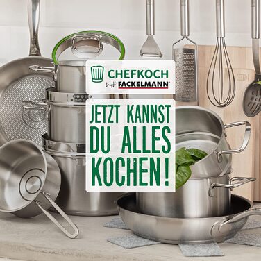 Каструля з нержавіючої сталі Fackelmann Chefkoch München 24 см, 5,5 л, для всіх типів плит (індукція), з функцією зливу, високоякісна