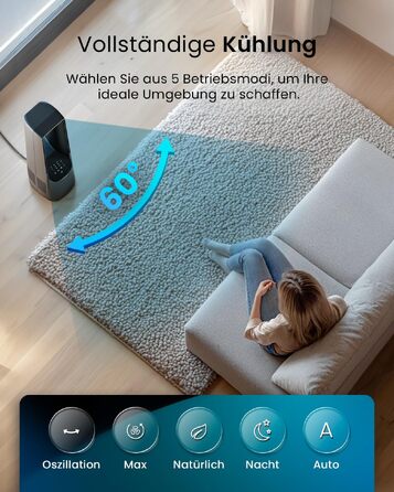 Pro Breeze Вентилятор без лопатей 101 см з LED дисплеєм та пультом - 6 швидкостей, 5 режимів, авто-коливання 60°, таймер 7 годин, чорний