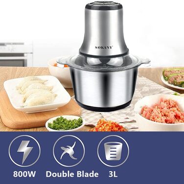 М'ясорубка-подрібнювач електричний SOKANY 800W з чашею 3л з нержавіючої сталі, 2 швидкості, для м'яса, овочів, фруктів LB7005A
