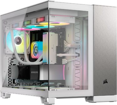 Корпус для ПК CORSAIR 2500X mATX, скло, двокамерний, без вентиляторів, білий/сатиново-сірий алюміній, підтримка реверсивної материнської плати