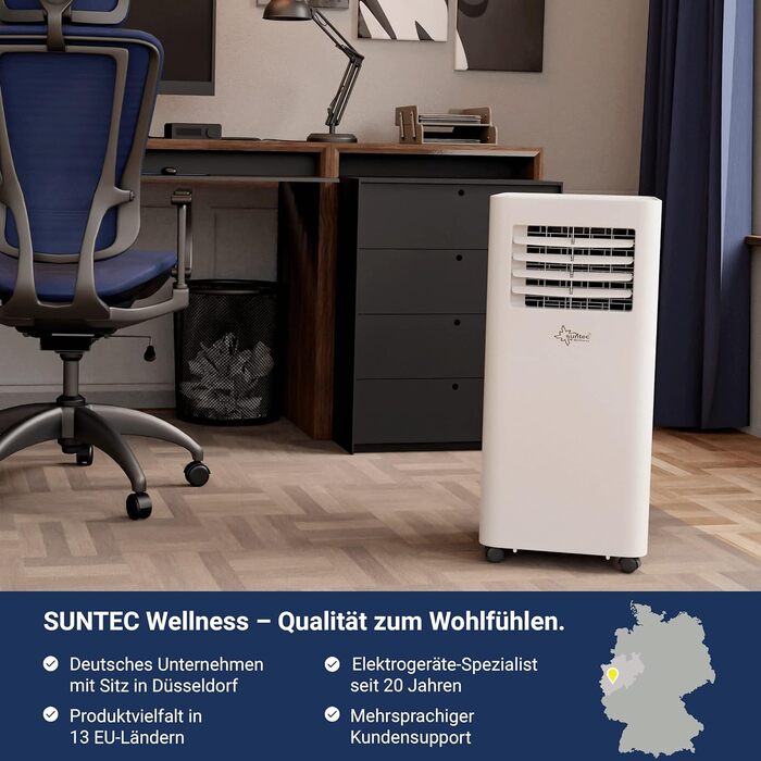 Мобільний кондиціонер SUNTEC Comfort 7.0 Eco R290, 2050 Вт, 7000 BTU, з відводом повітря, охолоджувач і осушувач для кімнат до 25 м², тиха робота, для дому та офісу